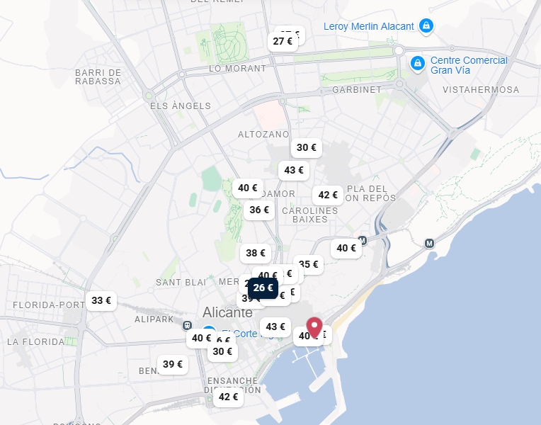 Plan des hotels pas chers à Alicante