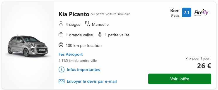 location voiture  euros Fès par jour