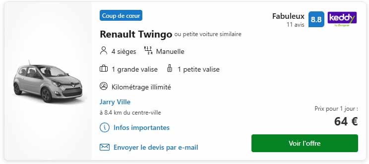 location voiture  euros Guadeloupe par jour